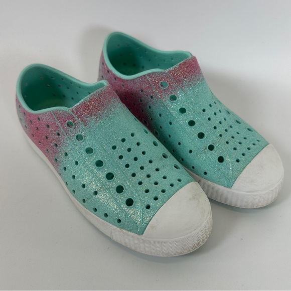 Natives Kids Glitter Sparkly Mint Teal & Pink Shoes Sneakers Size C13 - Picture 1 of 9